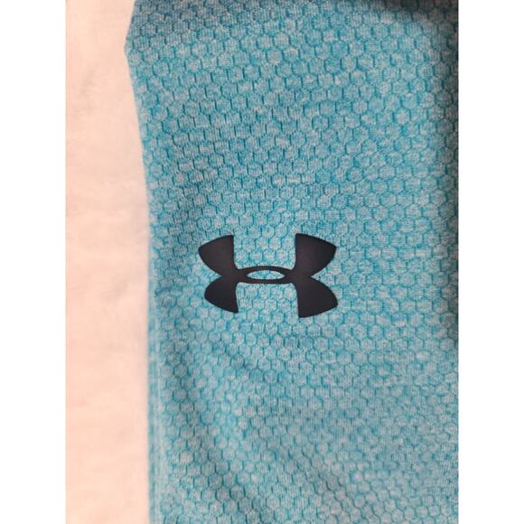 Under Armour Polo Shirt Mens Large Blue Short Sleeve Golf Athleisure Geometric - Picture 3 of 10